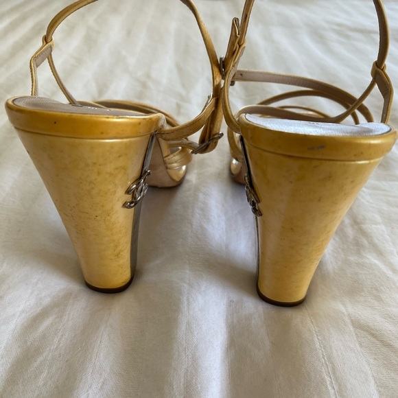 Authentic Chanel Gold Strappy Block Heel Sandals – Size 39.5 - Picture 10 of 16